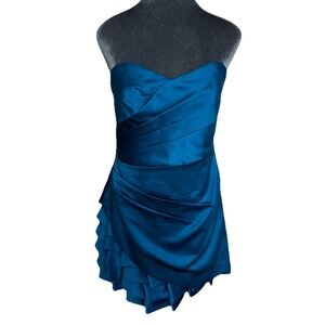 Vtg 90's Phoebe Couture Dress 10 Blue Ruched Draped Strapless Formal Glam $290